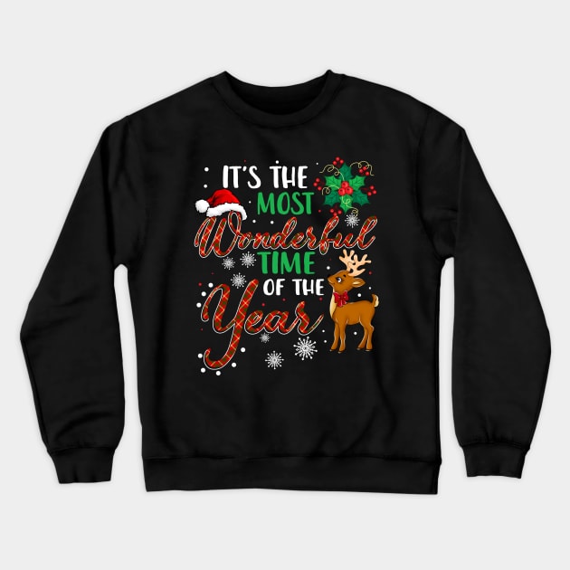 it's the most wonder time of the year Christmas Santa hat reindeer shirt - Christmas family matching shirt gift Crewneck Sweatshirt by TeesCircle